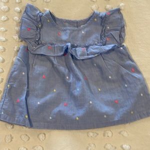 Baby Gap ruffle short sleeve blouse polka dots size 6-12 months girl casual blue